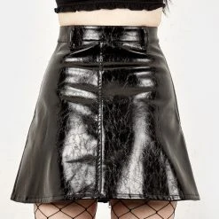 CHI1 Hellraisa Faux Leather A-Line Skirt Women
