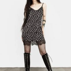 MET1 Hallow Lace Trim Slip Dress