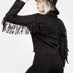 ORI1 CHERILYN FAUX LEATHER FRINGED JACKET Clothing