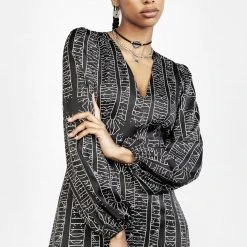 LVT1 Runes Balloon Sleeve Maxi Dress Women