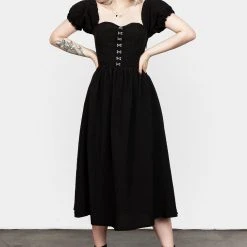 MET1 Mortem Midi Dress With Puff Sleeves