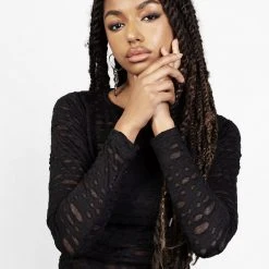 MET1 Women DISTRESSED JERSEY LONG SLEEVE TOP