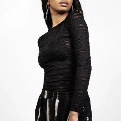 MET1 Women DISTRESSED JERSEY LONG SLEEVE TOP