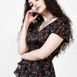 MET1 ROSETEARS FRILL PEPLUM MIDI DRESS