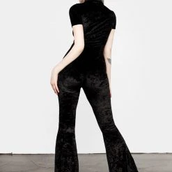 AMP1 Foxy Zip Up Velour Flared Jumpsuit