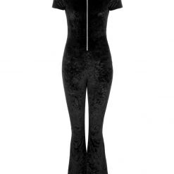 AMP1 Foxy Zip Up Velour Flared Jumpsuit