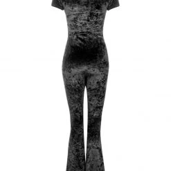 AMP1 Foxy Zip Up Velour Flared Jumpsuit