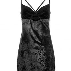 AMP1 Bitten Cowl Neck Mini Velour Dress