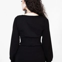 DDS1 DOLLSOME SHIRRED JERSEY CROP TOP