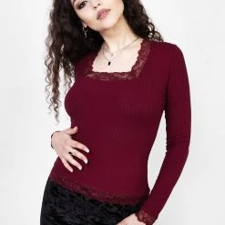 DDS1 PERDITA LONG SLEEVE LACE TRIM TOP Clothing