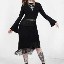 DMT1 LITTLELIES MIDI FRINGED JERSEY SKIRT