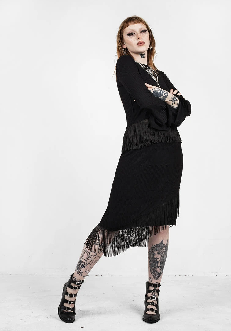 DMT1 LITTLELIES MIDI FRINGED JERSEY SKIRT 6 DMT1 LITTLELIES MIDI FRINGED JERSEY SKIRT