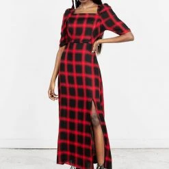 LVT1 Pennyroyal Check Midi Dress