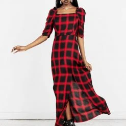 LVT1 Pennyroyal Check Midi Dress