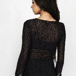 MET1 LOVESPELL FLOCKED MESH LONG SLEEVE TOP