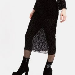 MET1 LOVESPELL FLOCKED MESH MIDI SKIRT Clothing