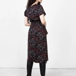 MET1 ROSETEARS FRILL PEPLUM MIDI DRESS