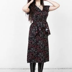 MET1 ROSETEARS FRILL PEPLUM MIDI DRESS