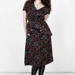 MET1 ROSETEARS FRILL PEPLUM MIDI DRESS