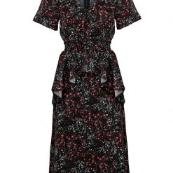 MET1 ROSETEARS FRILL PEPLUM MIDI DRESS