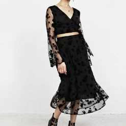 MET1 STEVIE MIDI FLOCK SKIRT