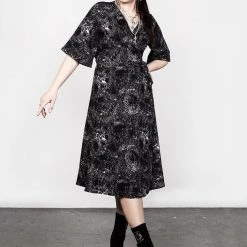 MET1 SPELLWORK MIDI WRAP DRESS Women